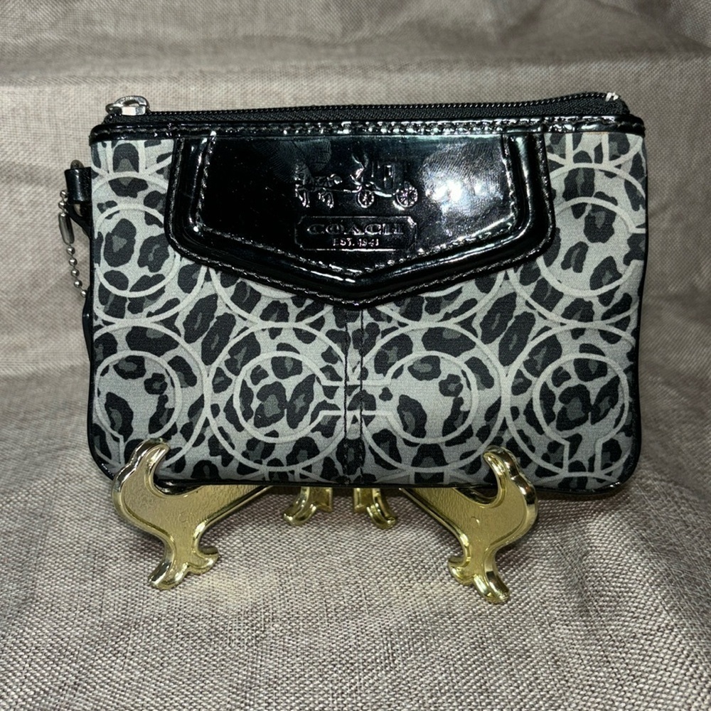 Coach Metallic Black Ocelot Wristlet